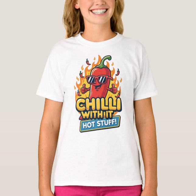 Camiseta “Chilli With It” – Pimenta de Desenho Ani (Frente)