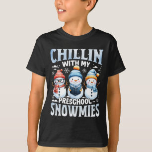 Camiseta Chillin Com A Minha Pré-Escola Snowmies Xmas Ofere