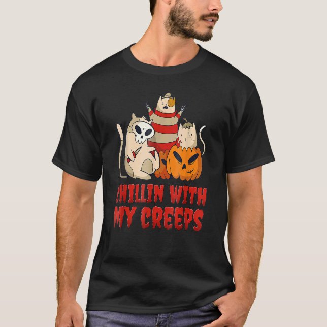 Camiseta Chillin Com Meu Creeps Cat Serial Killer Halloween (Frente)