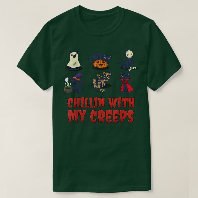 Camiseta Chillin Com Meu Creeps Cat Serial Killer Halloween (Frente do Design)
