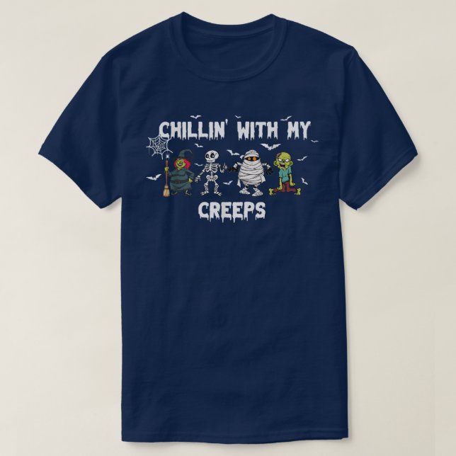 Camiseta Chillin Com Meus Crepes Zombie Halloween Skeleton  (Frente do Design)