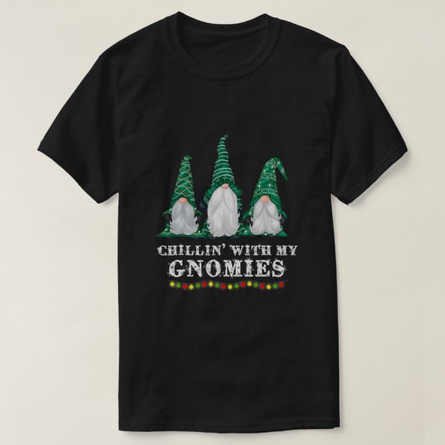 Camiseta Chillin' Com Meus Gnomies Feliz Gnomo de Natal Paj (Frente do Design)