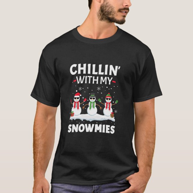 Camiseta Chillin Com Meus Snowmies Engraçados Xmas Pajama U (Frente)