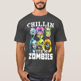 Camiseta Chillin Com Meus Zombies Halloween Engraçado Zombi