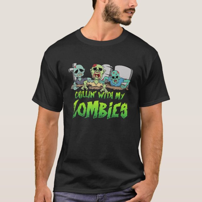 Camiseta Chillin Com Meus Zombies Meninas Halloween Costu (Frente)