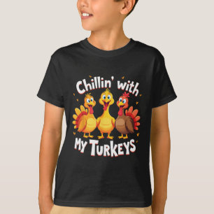 Camiseta Chillin Com Minha Família Turkeys De Ação de Graça