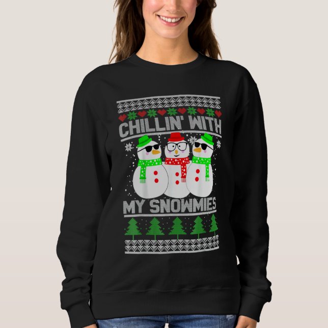 Camiseta Chillin' With My Snowmies Ugly Christmas Snowman (Frente)