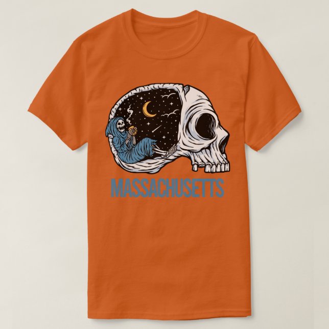 Camiseta Chilling Skeleton Massachusetts (Frente do Design)