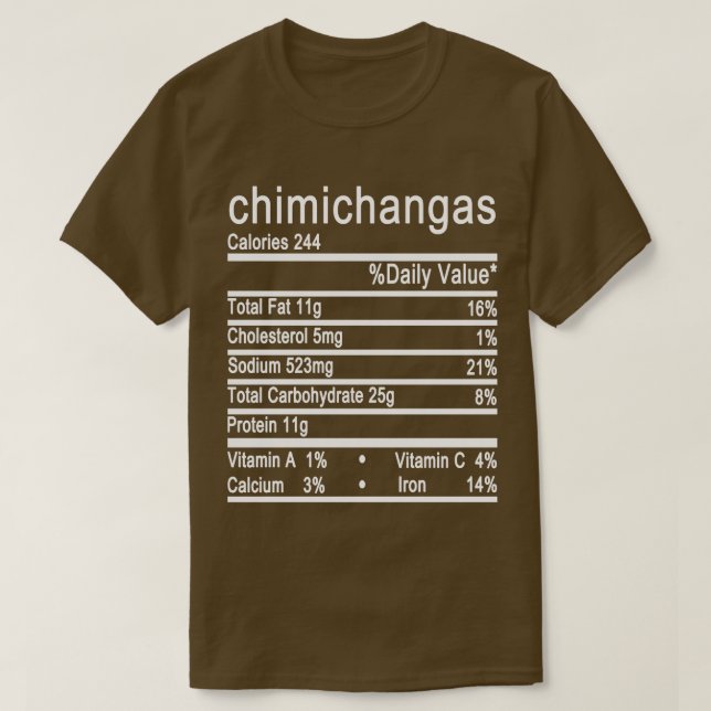 Camiseta Chimichangas Rótulo de Fatos Nutricionais (Frente do Design)