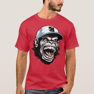 Camiseta Chimp Vestindo Um Chapéu De Baseball 1