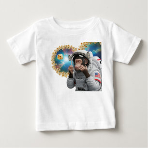 Camiseta Chimpanzé Astronauta Flutuando com Pipoca Cósmica