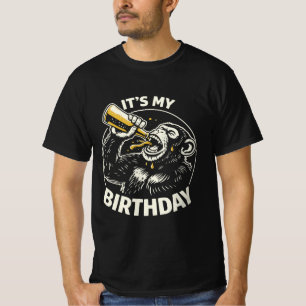 Camiseta Chimpanzé Bebendo Cerveja É Meu Aniversário