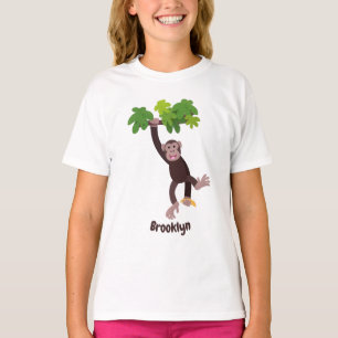 Camiseta Chimpanzé bonito na selva pendurada em desenho ani