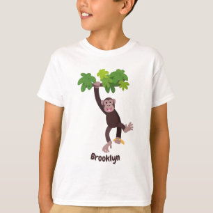 Camiseta Chimpanzé bonito na selva pendurada em desenho ani