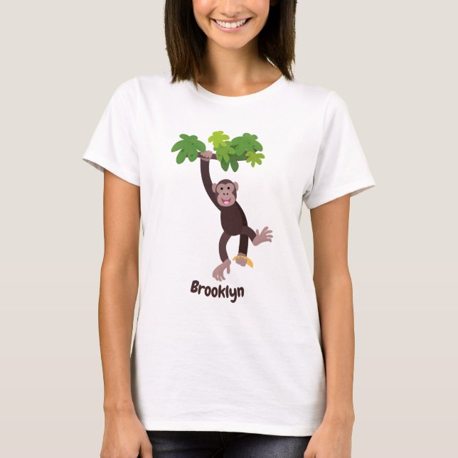 Camiseta Chimpanzé bonito na selva pendurada em desenho ani (Frente)
