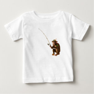 Camiseta Chimpanzé Caprichoso Pescando Sanduíches em um B