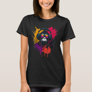 Camiseta Chimpanzé de macaco DJ com óculos de sol e Fones d