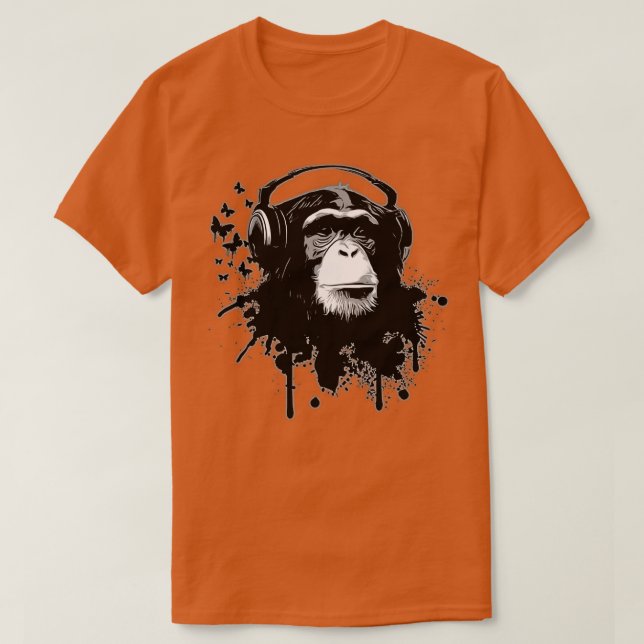 Camiseta Chimpanzé Macaco Chimpanzé Tinta Borboleta Ape (Frente do Design)