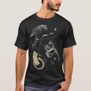Camiseta Chimpanzé macaco com óculos e Fones de ouvido