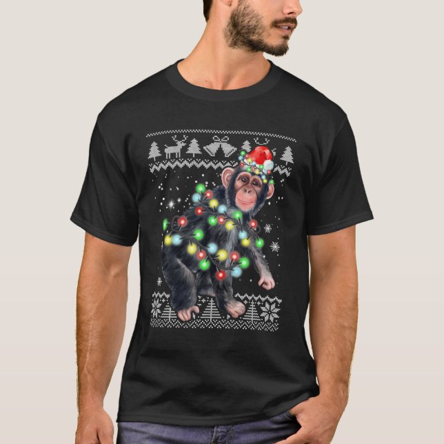 Camiseta Chimpanzé Monkey Fegly Christmas Pajama Xmas Monke (Frente)