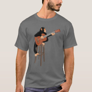 Camiseta Chimpanzé Tocando Violão Acústico. Macaco Engra