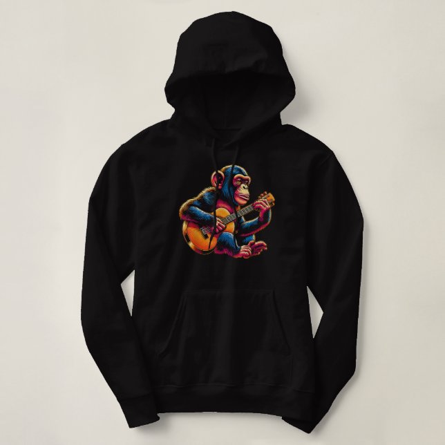 Camiseta Chimpanzé Tocando Violão Chimpanzé Macaco Guitarri (Frente do Design)
