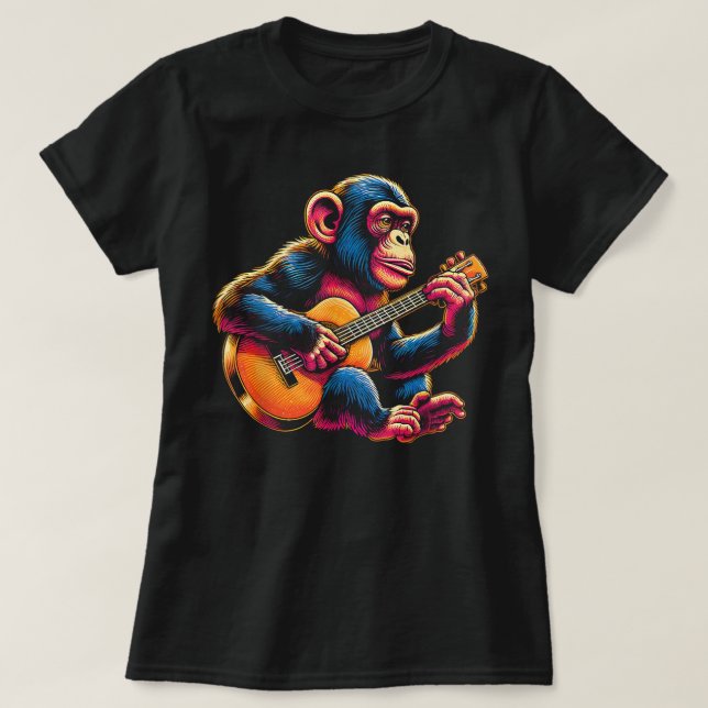 Camiseta Chimpanzé Tocando Violão Chimpanzé Macaco Guitarri (Frente do Design)