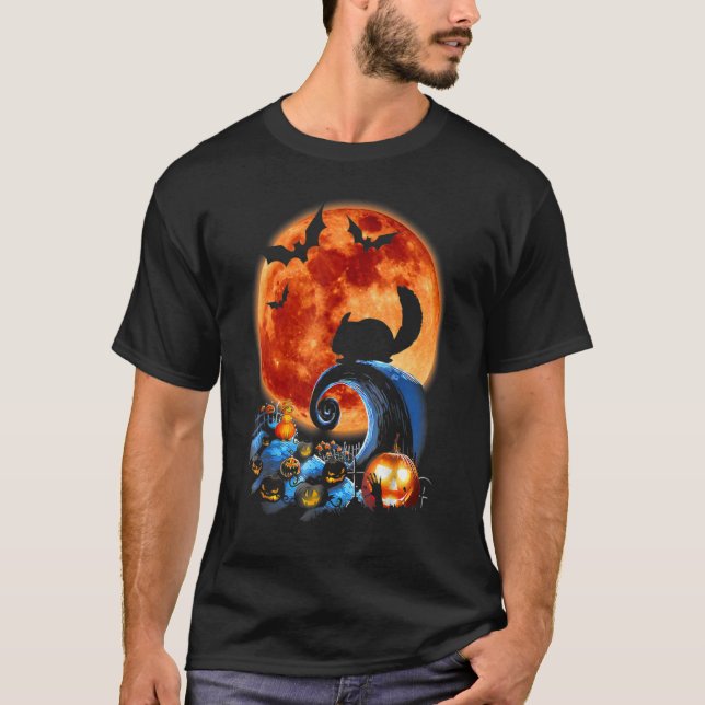 Camiseta Chinchilla E A Lua De Halloween Silhouket (Frente)