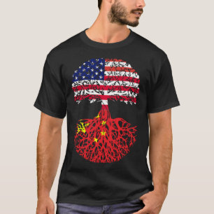 Camiseta Chinês Raízes Americano Bandeira Cidadão Imigrante