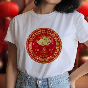 Camiseta Chinês Zodiac Rabbit Vermelho/Dourado ID542