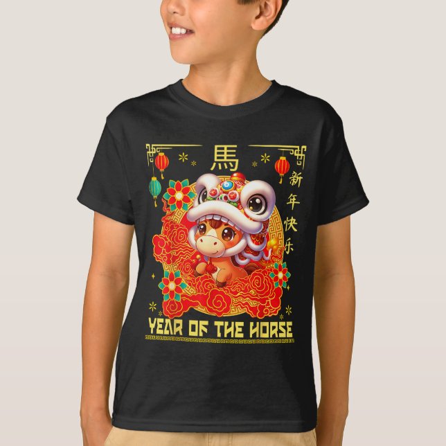 Camiseta Chinese New Year 2026 Zodiac Year Of Horse For Kid (Frente)