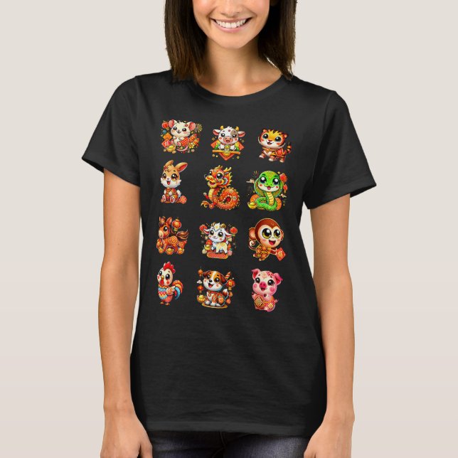 Camiseta Chinese New Year Cute 12 Zodiac Animal Signs Lunar (Frente)