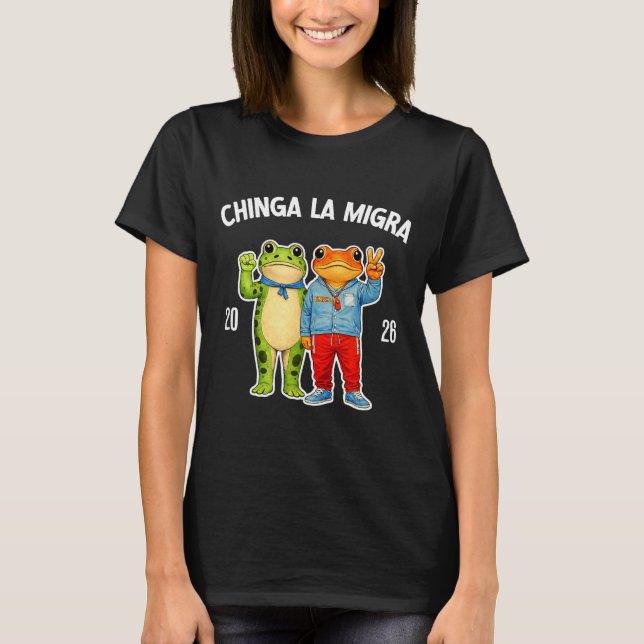 Camiseta Chinga la migra gráfico engraçado de sapo de prote (Frente)