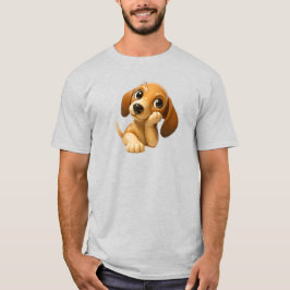 Camiseta Chiot beige mignon allongé avec grandes oreilles.
