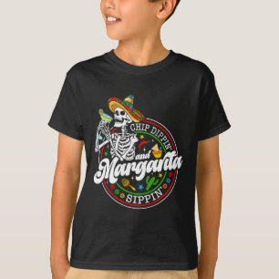 Camiseta Chip Dippin E Margarita Sippin Funny Skull Cinco