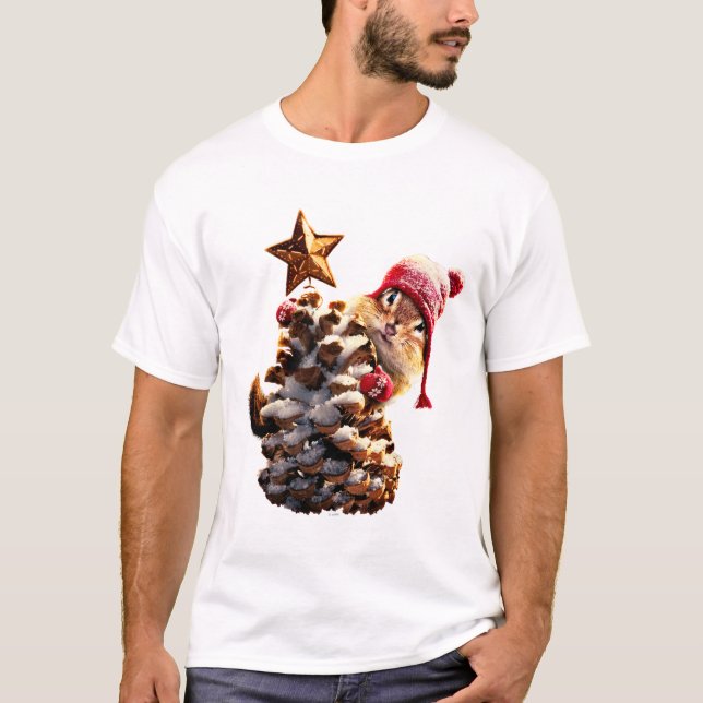 Camiseta Chipmunk Com Pine Cone Tree (Frente)