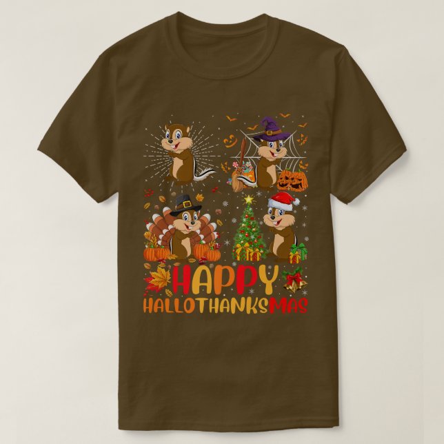 Camiseta Chipmunk Hallotha de Natal de Ação de Graças de Ha (Frente do Design)