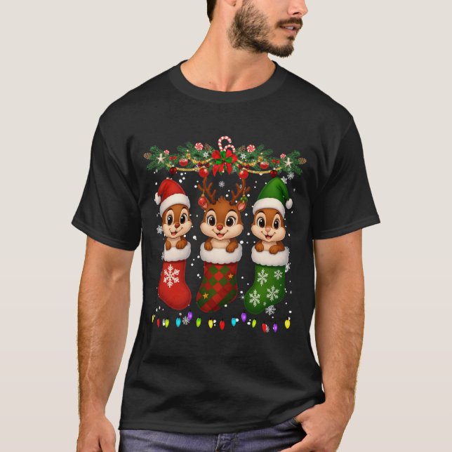 Camiseta Chipmunk In Christmas Socks Lights Chipmunk Xmas L (Frente)