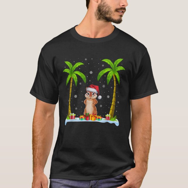 Camiseta Chipmunk Santa Hat Palm Tree Beach Xmas Pajama (Frente)