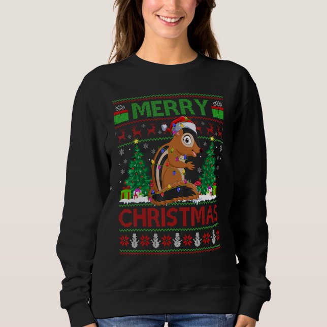 Camiseta Chipmunk   Xmas Tree Light Ugly Santa Chipmunk Chr (Frente)