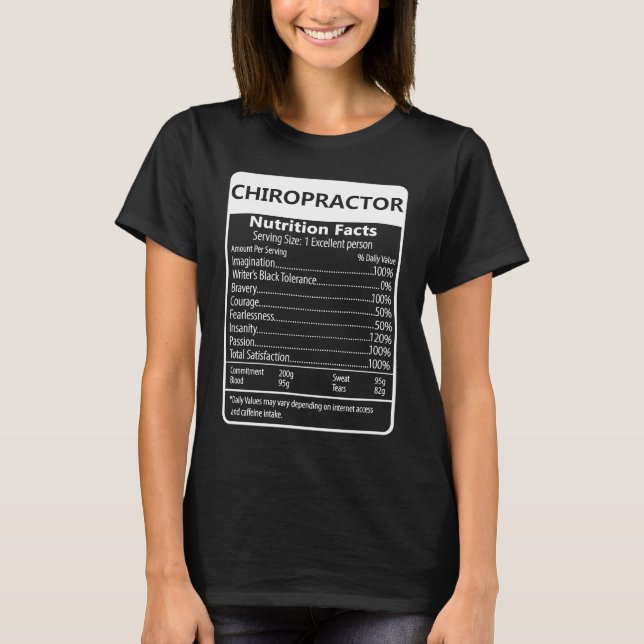 Camiseta Chiropractor Nutrition Facts Sarcastic Graphic (Frente)