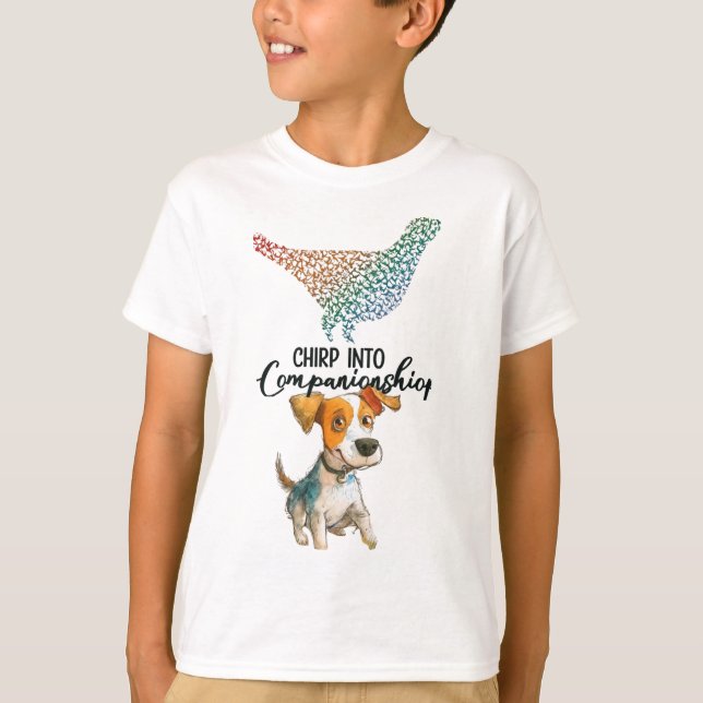 Camiseta Chirp em Companhia" Cartoon Dog Watercolor (Frente)