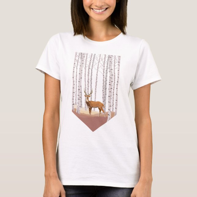 Camiseta Chital na floresta de pássaros (Frente)