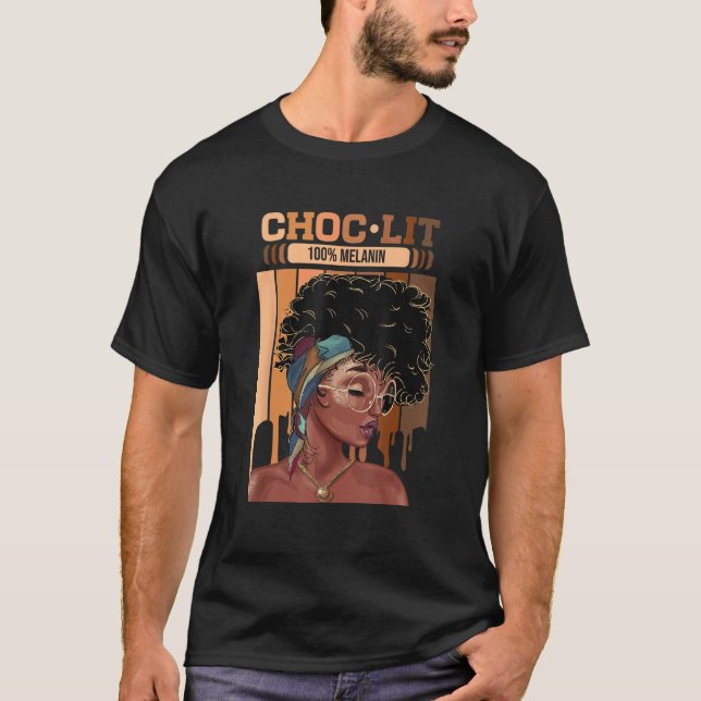 Camiseta Choc Lit 100 Melanin Dripping Afro Women (Frente)