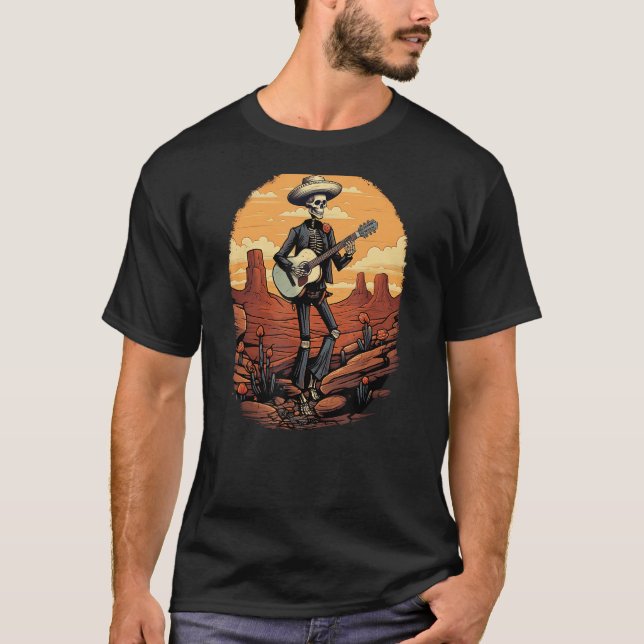 Camiseta Chocalho e Toque, A Vaca Esqueleto que Toca Violão (Frente)
