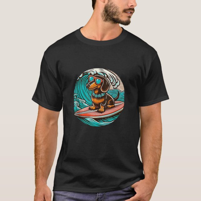 Camiseta Chocolate Dachshund Surfing Summer Vibes Beach Sur (Frente)