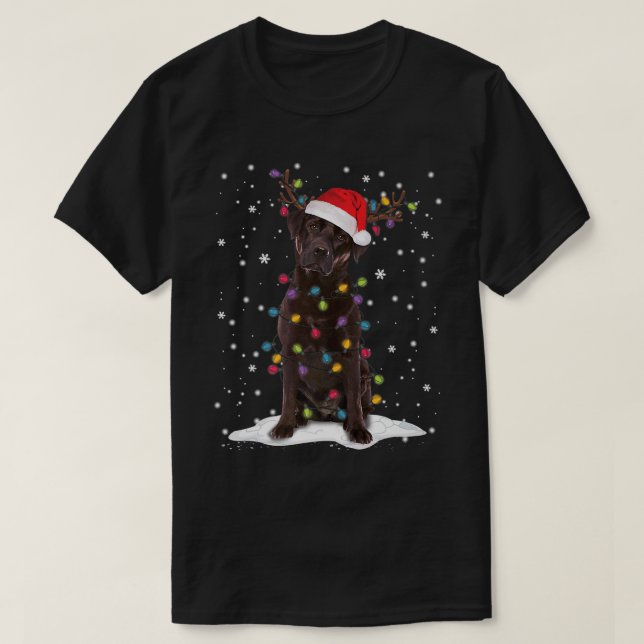 Camiseta Chocolate Lab Labrador Christmas Tree Light Pajama (Frente do Design)