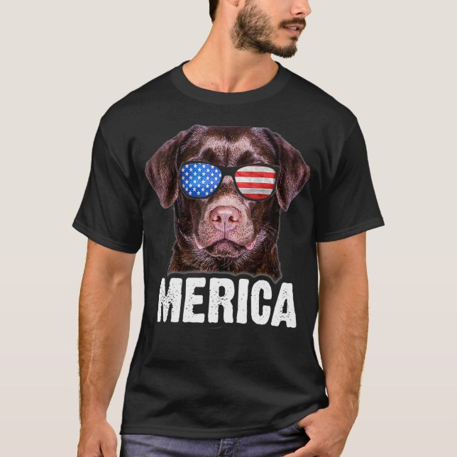 Camiseta Chocolate Lab USA 4º de julho Bandeira Americana (Frente)