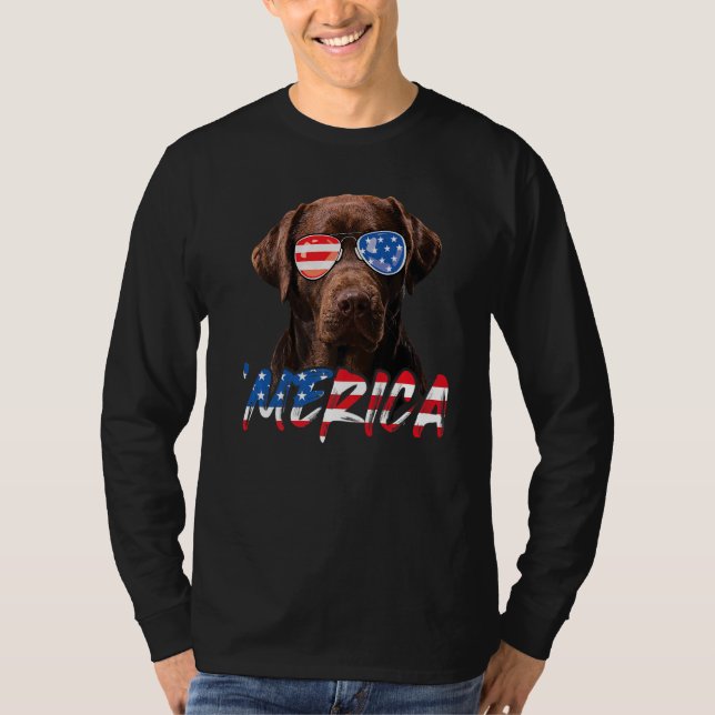 Camiseta Chocolate Labrador American Flag Lab 4th Of J (Frente)