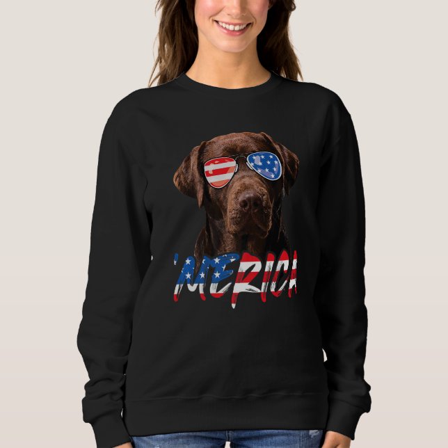 Camiseta Chocolate Labrador American Flag Lab 4th Of J (Frente)